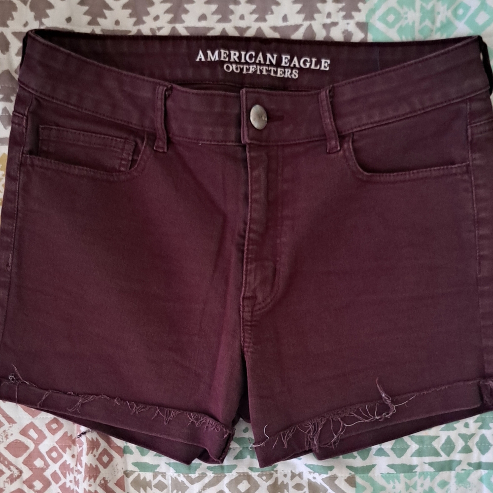 American Eagle Outfitters Purple Jean Shorts with Frayed Hem